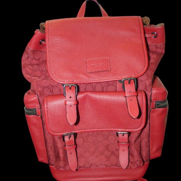 Red Coach Sprint Backpack (style CE523) signature jacquard - Picture 2 of 7